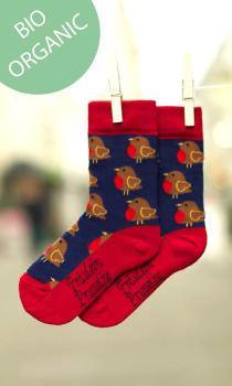 Frl. Prusselise Socken aus Biobaumwolle im Rotkehlchen Design